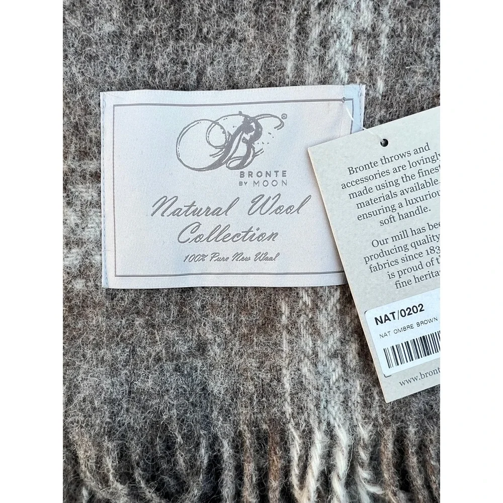 Bronte by Moon Natural Wool Ombre Brown Plaid Fringe Throw Blanket‎ 135x195cm